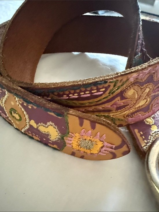 Lucky Brand NEWPurple Leather Belt with Gold & Pink Embroidery& Silver Buckle S main image 4